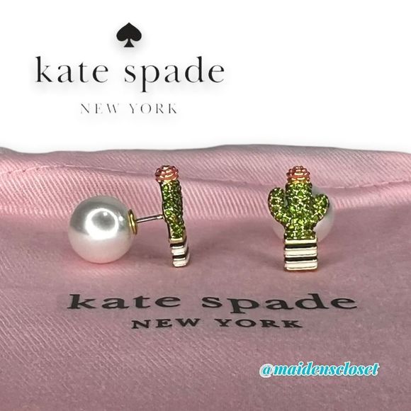 Kate Spade Scenic Route Pave Cactus Stud Earrings with Pearl Backing - Picture 6 of 8